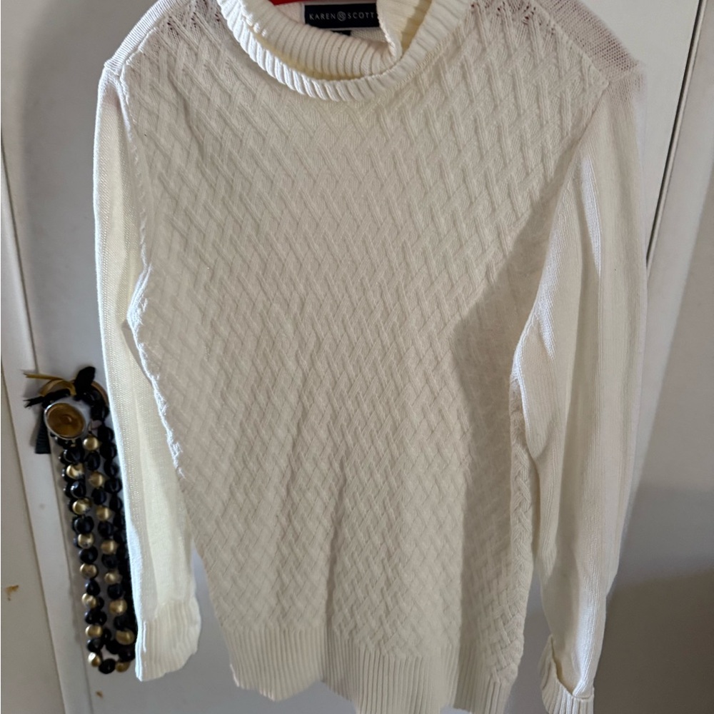 Karen Scott Women's Cream Cowl Neck Sweater